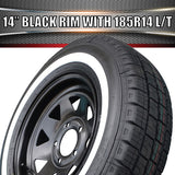 14X6 Black Trailer Caravan Steel Rim & 185R14C Whitewall Tyre suits HT. 185 14