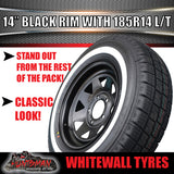 14X6 Black Trailer Caravan Steel Rim & 185R14C Whitewall Tyre suits HT. 185 14