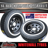 14X6 Trailer Caravan HQ Pattern Black Steel Rim & 195R14C Whitewall Tyre. 195 14