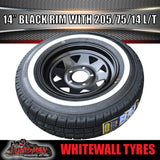 14" HT Black Trailer Caravan Steel Rim & 205/75R14C Whitewall Tyre. 205 75 14