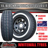 14" HT Black Trailer Caravan Steel Rim & 205/75R14C Whitewall Tyre. 205 75 14