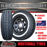 14" Ford Pattern Trailer Caravan Black Steel Rim & 205/75R14C Whitewall Tyre. 205 75 14