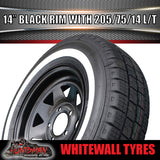 14" HT Black Trailer Caravan Steel Rim & 205/75R14C Whitewall Tyre. 205 75 14