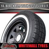 14" Ford Pattern Trailer Caravan Black Steel Rim & 205/75R14C Whitewall Tyre. 205 75 14