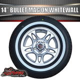 14" Bullet Caravan Trailer Mag Wheel & 195R14C Whitewall Tyre Suits Ford. 195 14