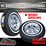 14" Ford Pattern Caravan Trailer Bullet Mag Wheel & 205/75R14C Whitewall Tyre. 205 75 14
