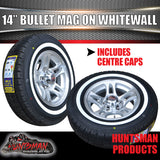 14" Bullet Caravan Trailer Mag Wheel & 195R14C Whitewall Tyre Suits Ford. 195 14