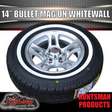 14" Bullet Caravan Trailer Mag Wheel & 185R14C Whitewall Tyre Suits Ford. 185 14