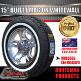 15" Trailer Caravan Bullet Mag & 195R15C Whitewall Tyre Suits Ford. 195 15