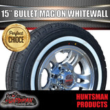 15" Trailer Caravan Bullet Mag & 195R15C Whitewall Tyre Suits Ford. 195 15