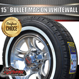 15" Trailer Caravan 6 Stud Bullet Mag Rim & 205/70R15C Whitewall Tyre. 205 70 15